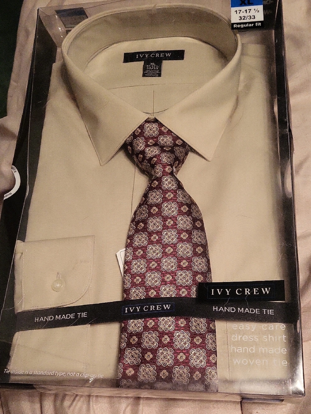 Ivy Crew Cream Dress Shirt with Handmade Patterned Tie